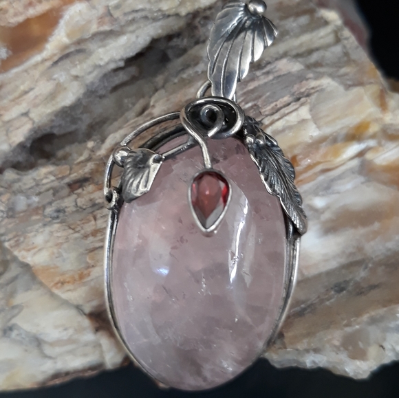 Natural Pink Quartz Sterling Silver Pendant - Picture 7 of 11
